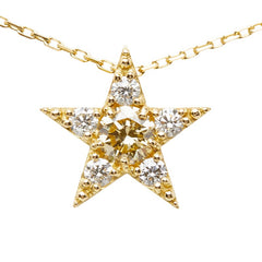 K18YG イエローゴールド ダイヤ0.20ct ダイヤ0.12ct スターモチーフ イエローダイヤ ペンダント ネックレス レディース 【中古】
