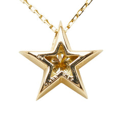 K18YG イエローゴールド ダイヤ0.20ct ダイヤ0.12ct スターモチーフ イエローダイヤ ペンダント ネックレス レディース 【中古】