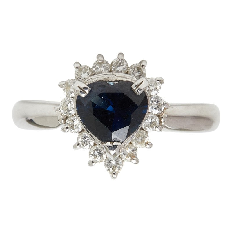 Pt900 プラチナ サファイア1.00ct ダイヤ0.26ct ハートモチーフ リング 指輪 レディース 9.5号 【中古】
