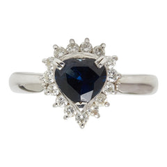 Pt900 プラチナ サファイア1.00ct ダイヤ0.26ct ハートモチーフ リング 指輪 レディース 9.5号 【中古】