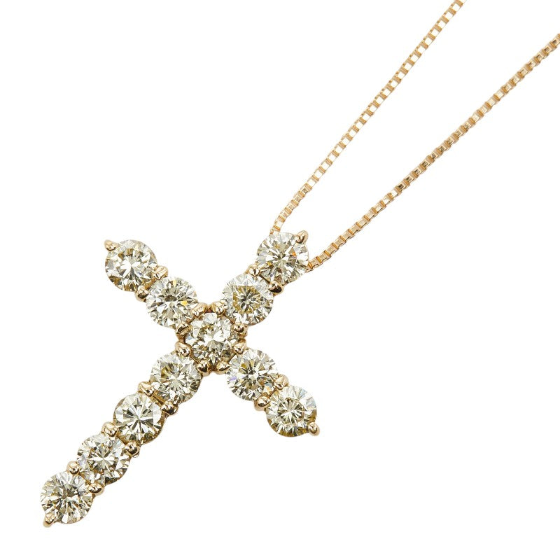 K18YG イエローゴールド ダイヤ1.00ct クロスモチーフ ペンダント ネックレス レディース 【中古】