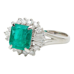 Pt900 プラチナ エメラルド1.64ct ダイヤ0.48ct フラワーモチーフ リング 指輪 レディース 11.5号 【中古】