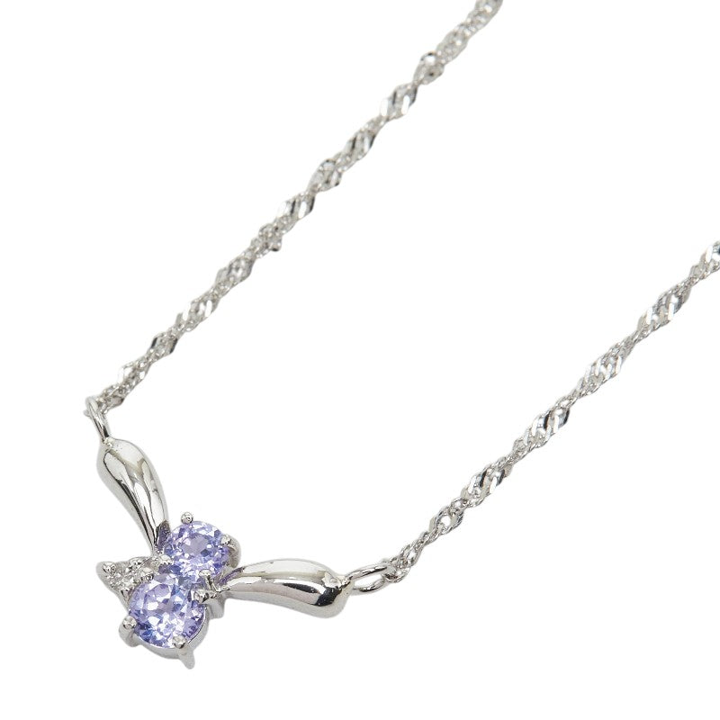 Pt900 プラチナ Pt850 プラチナ タンザナイト ダイヤ0.01ct ELLE フラワーモチーフ ペンダント ネックレス レディース 【中古】