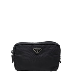 プラダ 三角ロゴプレート ポーチ ブラック ナイロン レザー レディース PRADA 【中古】