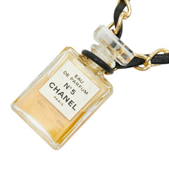 シャネル No.5 パフュームボトル オードゥ パルファム ネックレス クリア ゴールド ブラック メッキ レザー レディース CHANEL 【中古】