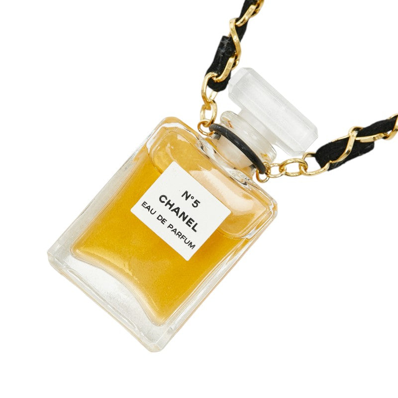 シャネル No.5 パフュームボトル ネックレス クリア ブラック ゴールド メッキ ファブリック レディース CHANEL 【中古】