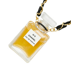 シャネル No.5 パフュームボトル ネックレス クリア ブラック ゴールド メッキ ファブリック レディース CHANEL 【中古】