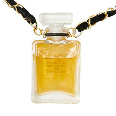 シャネル No.5 パフュームボトル ネックレス クリア ブラック ゴールド メッキ ファブリック レディース CHANEL 【中古】