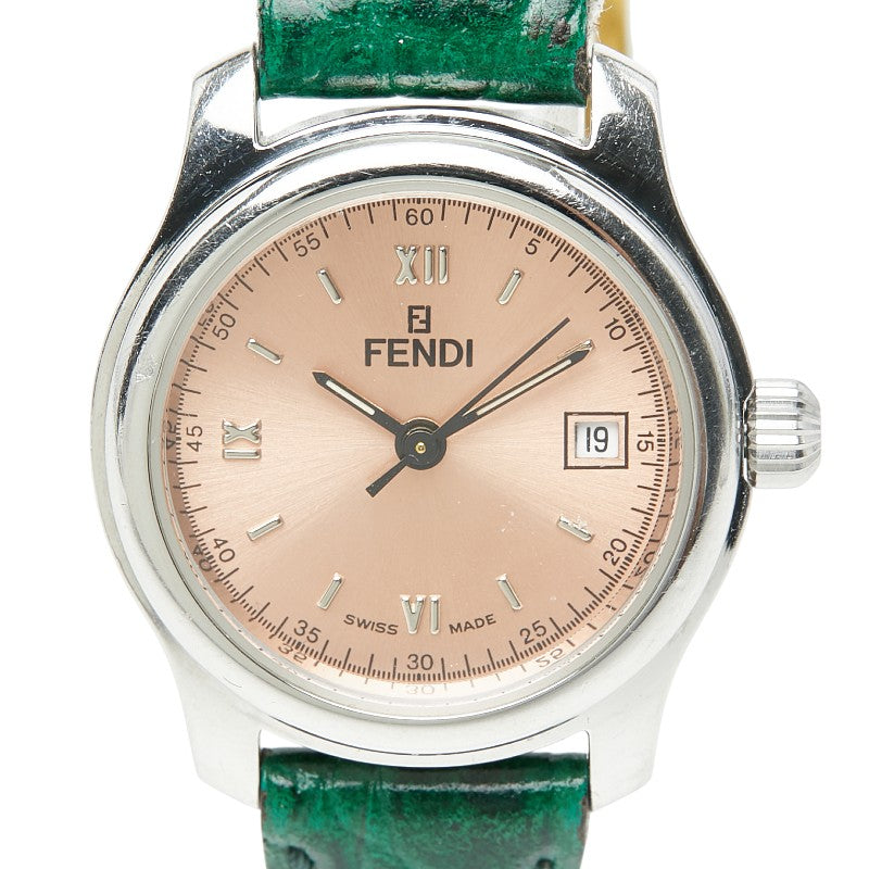 フェンディ オロロジ 3針 腕時計 210L クオーツ ピンク文字盤 ステンレススチール レザー レディース FENDI 【中古】