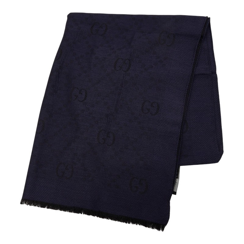 グッチ GGジャガード ストール ネイビー ウール シルク レディース GUCCI 【中古】