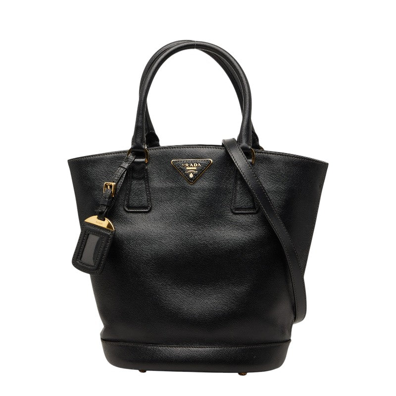 プラダ 三角ロゴプレート ハンドバッグ ショルダーバッグ 2WAY ブラック サフィアーノレザー レディース PRADA 【中古】