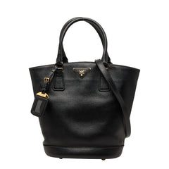 プラダ 三角ロゴプレート ハンドバッグ ショルダーバッグ 2WAY ブラック サフィアーノレザー レディース PRADA 【中古】