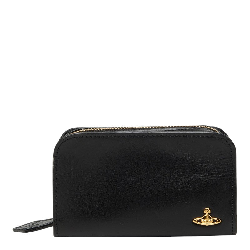 ヴィヴィアンウエストウッド VINTAGE WATER ORB マルチ ポーチ コスメ ブラック レザー レディース Vivienne Westwood 【中古】