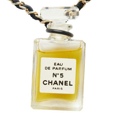 シャネル No.5 パフュームボトル チェーン ネックレス ゴールド ブラック メッキ レザー レディース CHANEL 【中古】