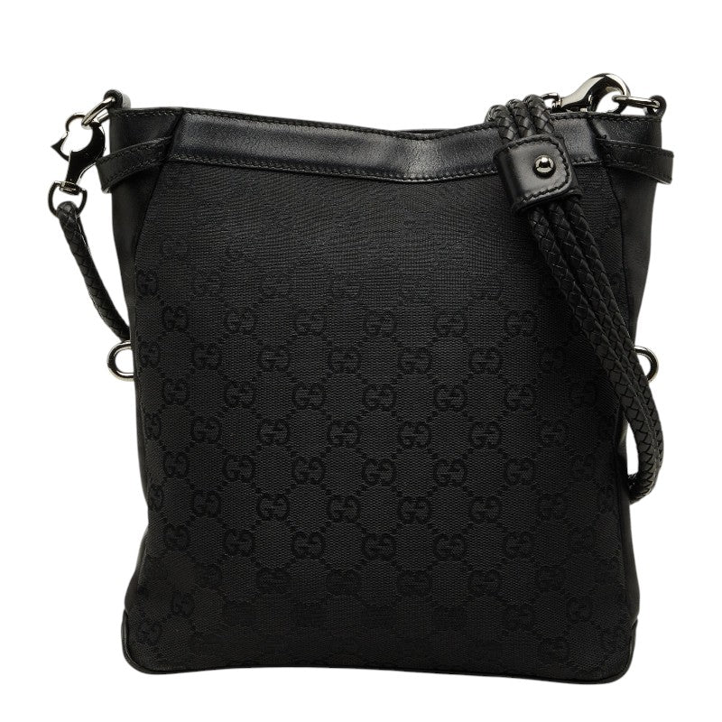 グッチ GGキャンバス 斜め掛け ショルダーバッグ 109106 ブラック キャンバス レザー レディース GUCCI 【中古】
