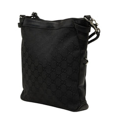 グッチ GGキャンバス 斜め掛け ショルダーバッグ 109106 ブラック キャンバス レザー レディース GUCCI 【中古】