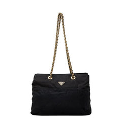 プラダ 三角ロゴプレート テスート キルティング チェーン ショルダー トートバッグ ネイビー ナイロン レディース PRADA 【中古】