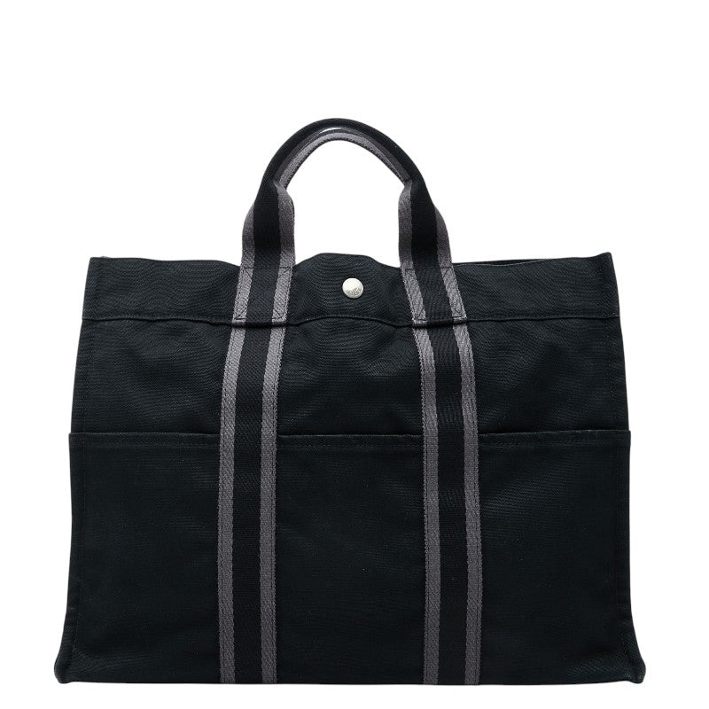 エルメス フールトゥ MM トートバッグ ハンドバッグ ブラック グレー キャンバス レディース HERMES 【中古】