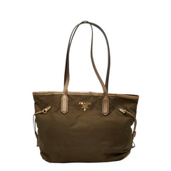 プラダ トートバッグ ハンドバッグ ショルダー カーキ ナイロン レザー レディース PRADA 【中古】