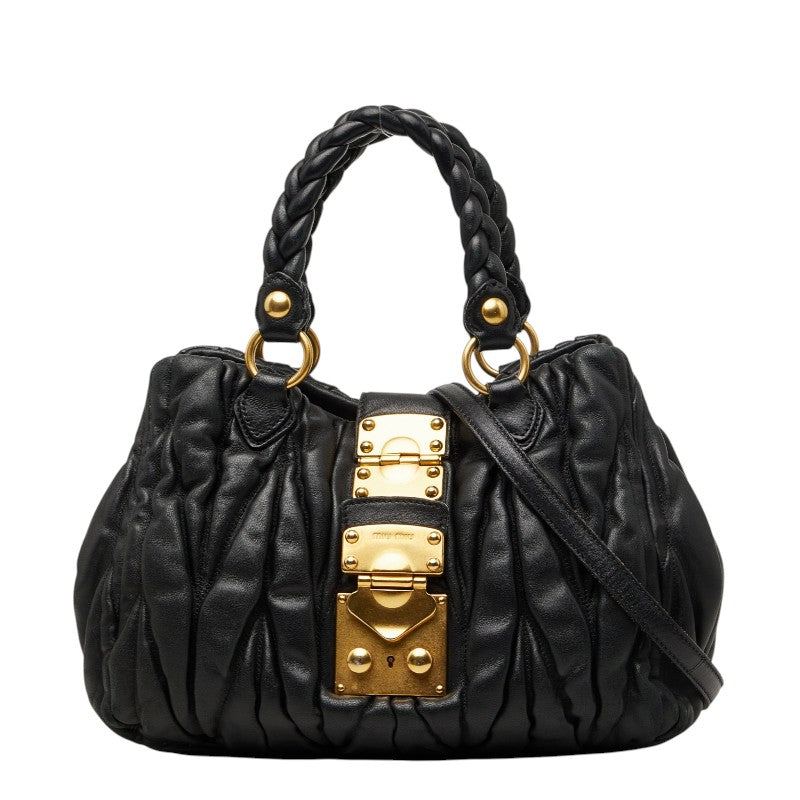 ミュウミュウ マテラッセ ハンドバッグ ショルダーバッグ 2WAY ブラック レザー レディース MIUMIU 【中古】