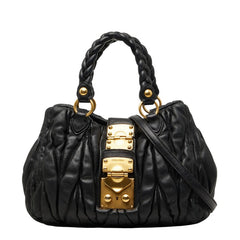 ミュウミュウ マテラッセ ハンドバッグ ショルダーバッグ 2WAY ブラック レザー レディース MIUMIU 【中古】