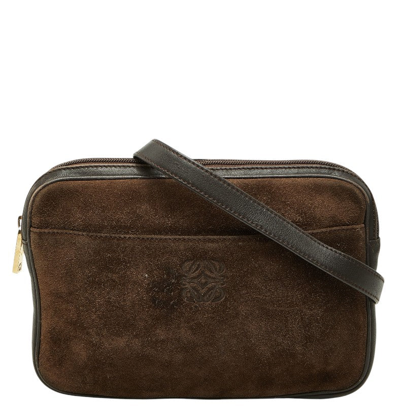 ロエベ アナグラム 斜め掛け ショルダーバッグ ブラウン レザー スウェード レディース LOEWE 【中古】