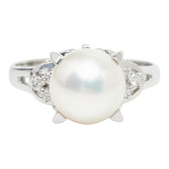 Pt900 プラチナ アコヤパール8.5mm ダイヤ0.06ct リング 指輪 レディース 9.5号 【中古】