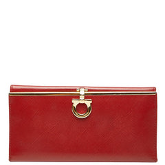 サルヴァトーレフェラガモ ガンチーニ 二つ折り 長財布 224633 レッド レザー レディース Salvatore Ferragamo 【中古】