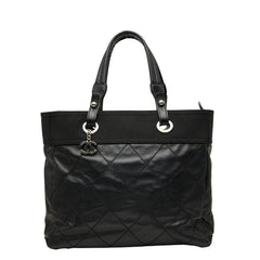 シャネル ココマーク パリビアリッツMM トートバッグ ブラック レザー コーティングキャンバス レディース CHANEL 【中古】