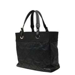 シャネル ココマーク パリビアリッツMM トートバッグ ブラック レザー コーティングキャンバス レディース CHANEL 【中古】