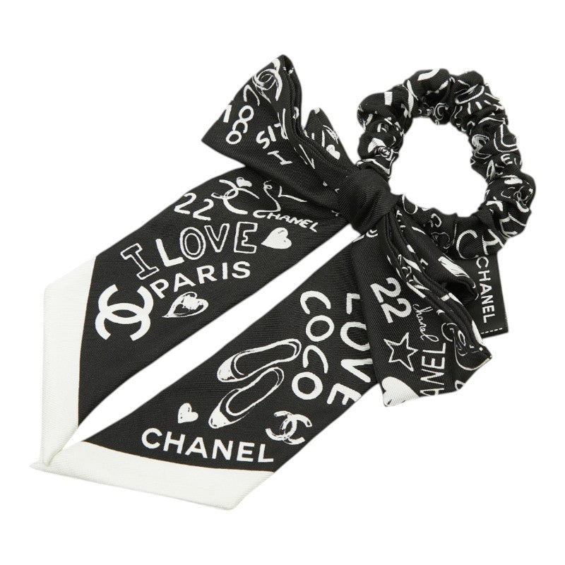シャネル ココマーク ロゴ シュシュ ヘアアクセサリー ブラック ホワイト シルク レディース CHANEL 【中古】