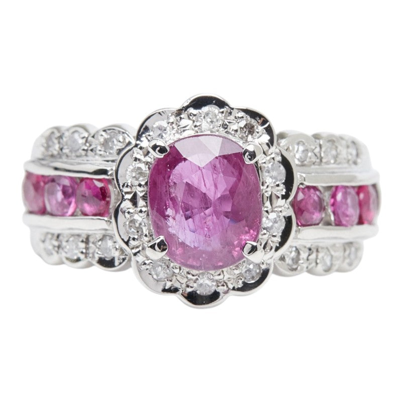 Pt900 プラチナ ルビー1.50ct ダイヤ0.18ct フラワーモチーフ リング 指輪 レディース 9.5号 【中古】