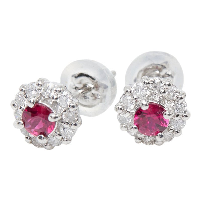 Pt900 プラチナ ルビー ダイヤ0.20ct フラワーモチーフ ピアス レディース 【中古】