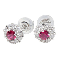 Pt900 プラチナ ルビー ダイヤ0.20ct フラワーモチーフ ピアス レディース 【中古】