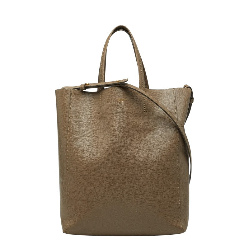 セリーヌ バーティカル カバ スモール ハンドバッグ ショルダーバッグ 2WAY グレージュ レザー レディース CELINE 【中古】