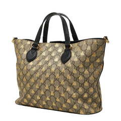 グッチ GGスプリーム ビー 蜂 ハンドバッグ ショルダーバッグ 2WAY 473887 ベージュ ブラック PVC レザー レディース GUCCI 【中古】