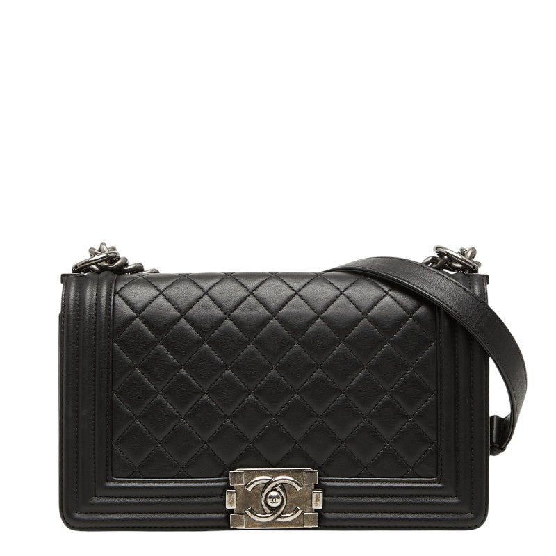 シャネル ボーイシャネル マトラッセ ココマーク チェーン ショルダーバッグ ブラック ラムスキン レディース CHANEL 【中古】