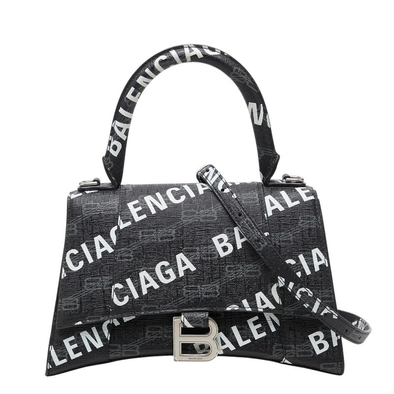 バレンシアガ BBモノグラム アワーグラスXS ハンドバッグ ショルダーバッグ 2WAY ブラック PVC レザー レディース BALENCIAGA 【中古】