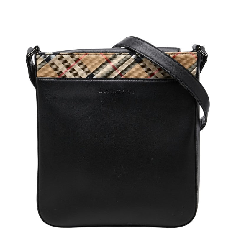 バーバリー ノバチェック ショルダーバッグ ブラック ベージュ レザー ナイロン レディース BURBERRY 【中古】