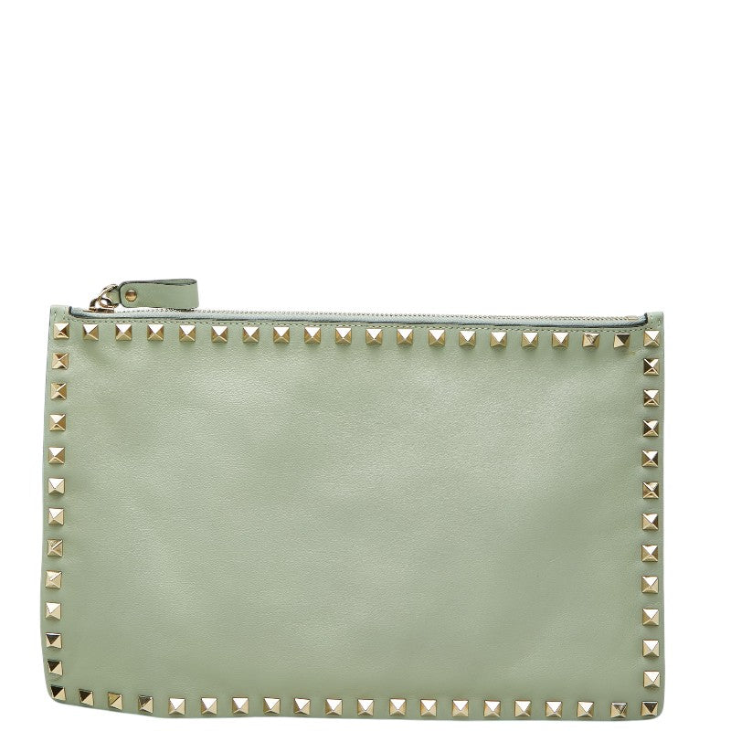 ヴァレンティノ ガラヴァーニ ロックスタッズ クラッチバッグ セカンドバッグ グリーン系 レザー レディース VALENTINO 【中古】