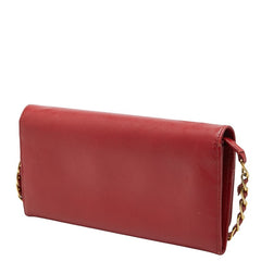 プラダ 三角ロゴプレート サフィアーノ 斜め掛け チェーン ウォレット 2way 長財布 レッド レザー レディース PRADA 【中古】