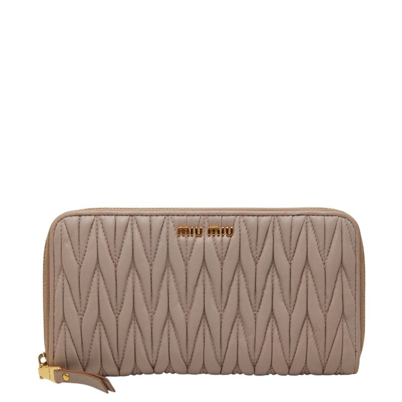 ミュウミュウ マテラッセ ラウンドファスナー 長財布 ピンク レザー レディース MIUMIU 【中古】