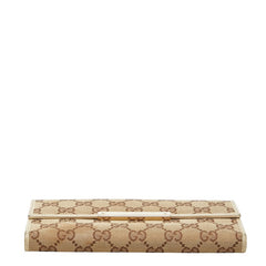 グッチ GGキャンバス 長財布 ダブルホック 112715 ベージュ キャンバス レザー レディース GUCCI 【中古】