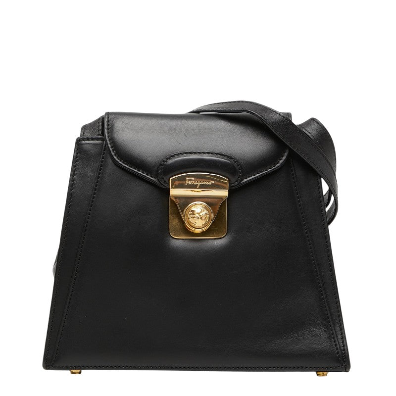 サルヴァトーレフェラガモ 斜め掛け ショルダーバッグ ブラック ゴールド レザー レディース Salvatore Ferragamo 【中古】