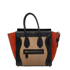 セリーヌ ラゲージ マイクロショッパー ハンドバッグ トートバッグ ベージュ ブラック オレンジ レザー レディース CELINE 【中古】