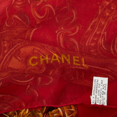 シャネル プリント 大判 スカーフ ワインレッド シルク レディース CHANEL 【中古】