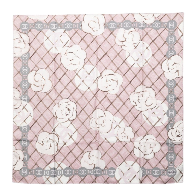 シャネル ココマーク カメリア スカーフ 大判 ピンク シルク レディース CHANEL 【中古】