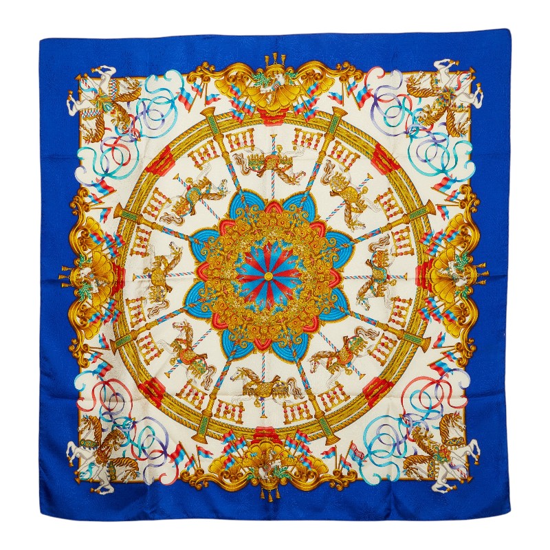 エルメス カレ90 LUNA PARK 遊園地 スカーフ 大判 ブルー系 マルチカラー シルク レディース HERMES 【中古】