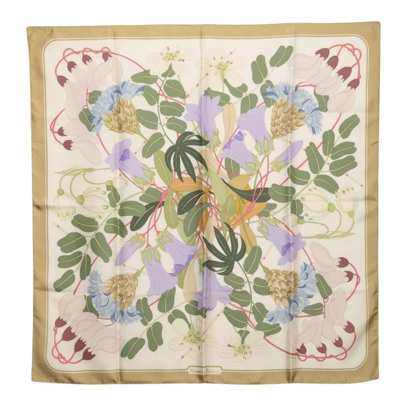 エルメス カレ90 Flora Graeca ギリシャの花 スカーフ 大判 グリーン系 マルチカラー シルク レディース HERMES 【中古】