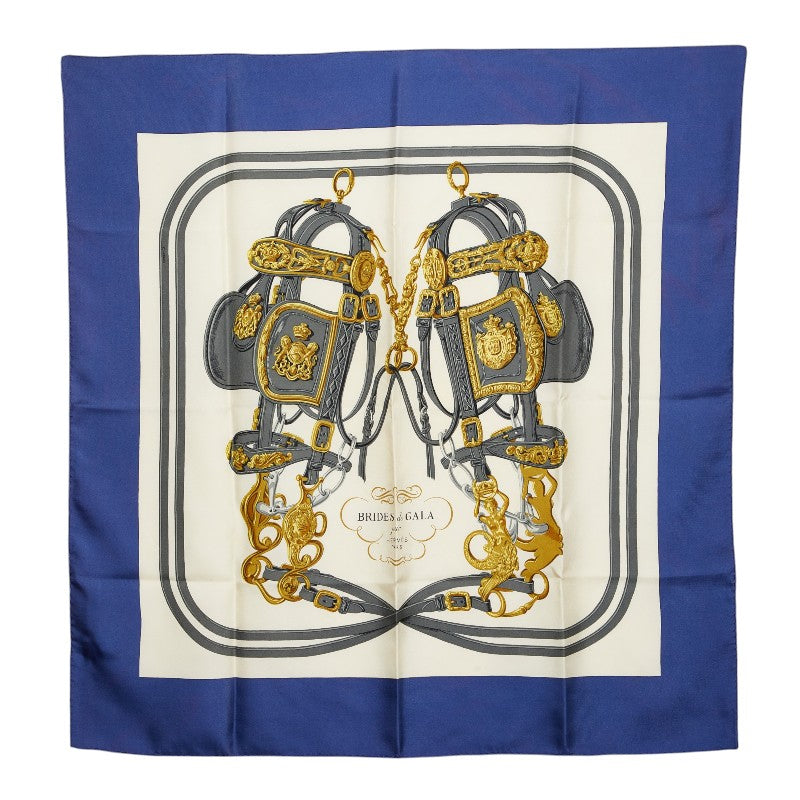 エルメス カレ90 BRIDES de GALA 式典用馬勒 スカーフ ホワイト マルチカラー シルク レディース HERMES 【中古】